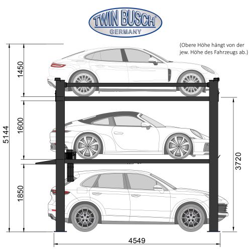 Triplex 3-compartment car park lift - GREY-Line