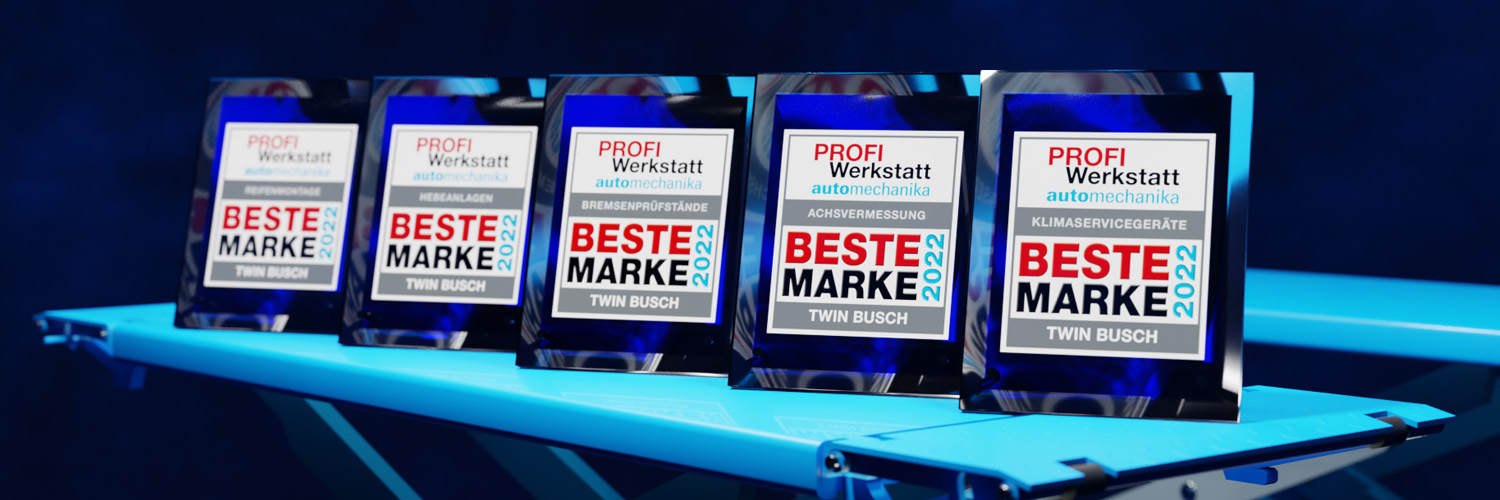 Best Brand 2022 Awards for Twin Busch in the categories lifting platforms, tyre fitting, wheel alignment and brake testbeds
